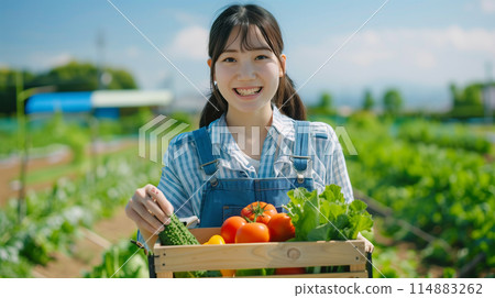 Women with harvested vegetables Women with harvested vegetables 114883262