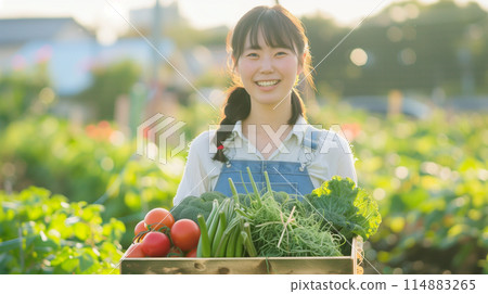 婦女與收穫的蔬菜 婦女與收穫的蔬菜 114883265