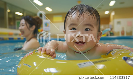 Pool baby and mother 114883517