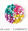 White background. Colored thread, balls of yarn. 114884031