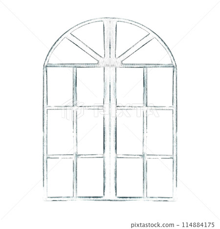 Arched window frame. Vintage white window frame. A watercolor illustration made by hand. Highlight it. A design element for home, children's games, postcards and decor. Arched window frame. Vintage white window frame. A watercolor illustration made by hand. Highlight it. A design element for home, children's games, postcards and decor. 114884175