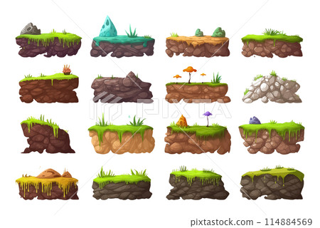 set earth layers in cartoon style for video game isolated on white background set earth layers in cartoon style for video game isolated on white background 114884569