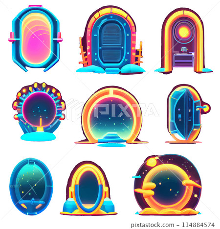 vector set illustration in cartoon style of magic door or tunnel vector set illustration in cartoon style of magic door or tunnel 114884574