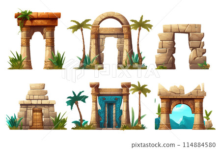 set vector illustration of old egyptian sarcophagus isolated on white background 114884580