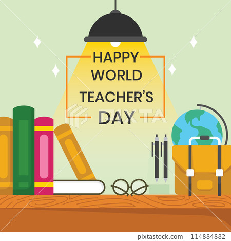 Lovely teacher's day composition with flat design. Vector illustration 114884882