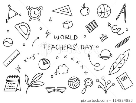 Scribbles hand-drawn world teacher day background. Vector illustration 114884883