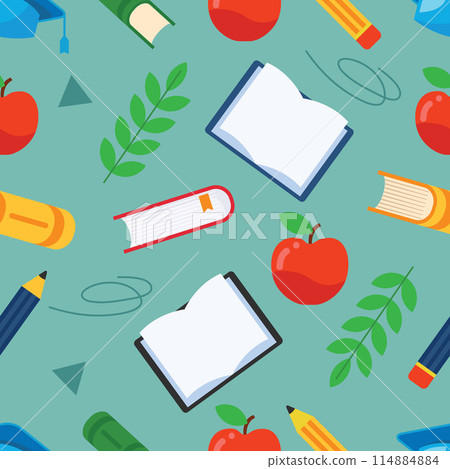 Seamless colorful pattern of school materials for education Seamless colorful pattern of school materials for education 114884884