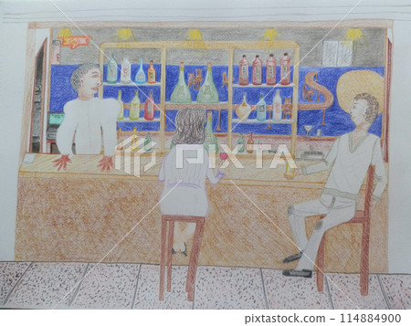 Single woman bar scene 114884900