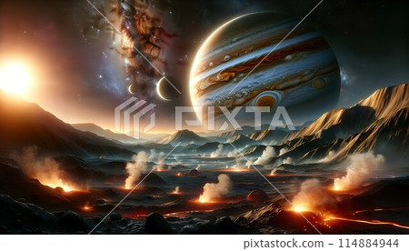 Jupiter rises as seen from Jupiter's moon Io 114884944