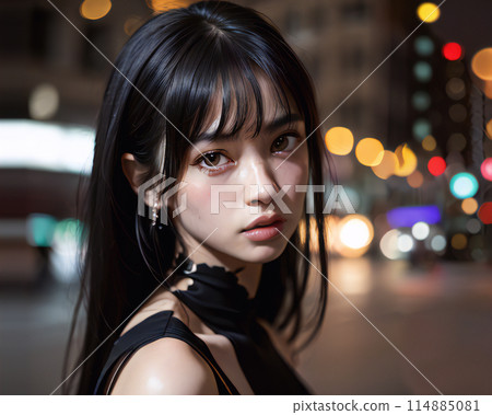 Woman gazing at the city at night 114885081