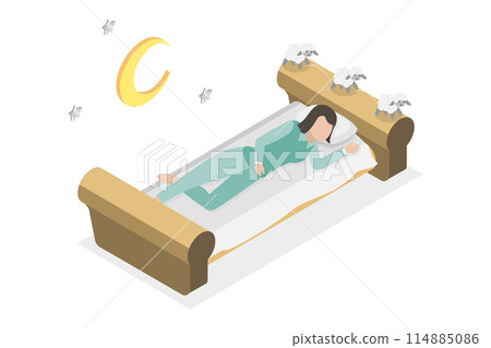 3D Isometric Flat  Conceptual Illustration of Insomnia, Sleeplessness or Sleep Disorder 114885086