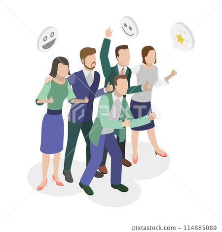 3D Isometric Flat  Conceptual Illustration of Happy Business People, Unity and Support Between Colleagues 114885089