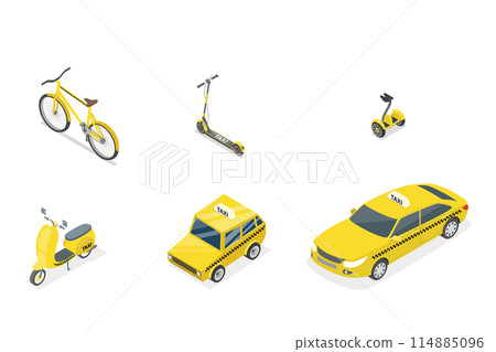 3D Isometric Flat  Set of Taxi, Different Vehicle Types 114885096