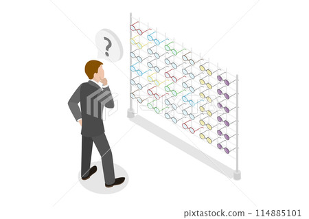 3D Isometric Flat Conceptual Illustration of Optic Store, Choosing Glasses 3D Isometric Flat Conceptual Illustration of Optic Store, Choosing Glasses 114885101