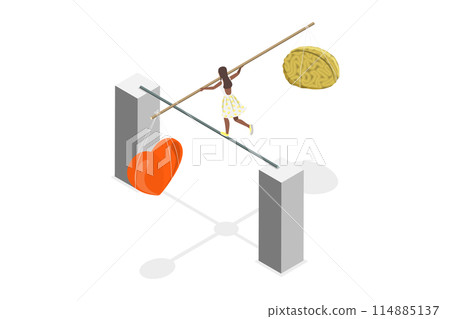 3D Isometric Flat  Conceptual Illustration of Body And Brain Harmony, Logic and Feel 114885137