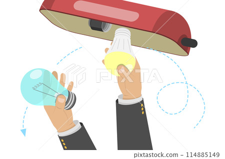 3D Isometric Flat  Conceptual Illustration of Save Energy, Using LED Lamps 114885149