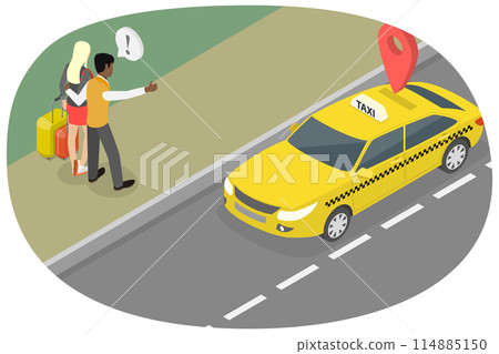 3D Isometric Flat Conceptual Illustration of Taxi Order, Urban Transport 3D Isometric Flat Conceptual Illustration of Taxi Order, Urban Transport 114885150