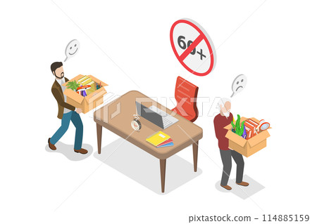 3D Isometric Flat  Conceptual Illustration of Age Discrimination, Employment Problem of Seniors 114885159