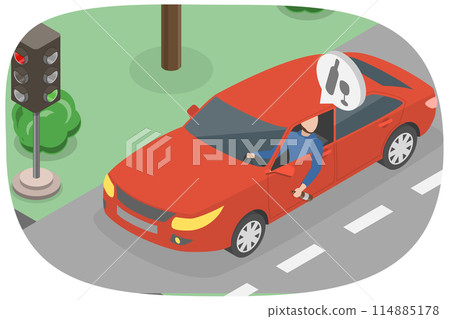 3D Isometric Flat Conceptual Illustration of Drunk Driver, Dont Drink Alcohol Before Driving 3D Isometric Flat Conceptual Illustration of Drunk Driver, Dont Drink Alcohol Before Driving 114885178