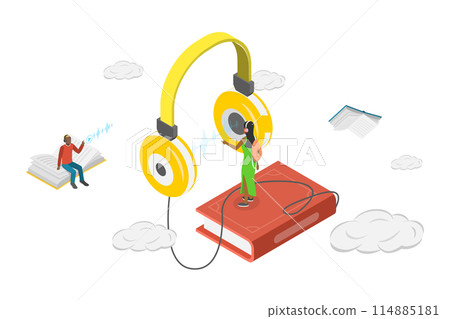 3D Isometric Flat Conceptual Illustration of Adiobook, Distance Education or E-learning 3D Isometric Flat Conceptual Illustration of Adiobook, Distance Education or E-learning 114885181