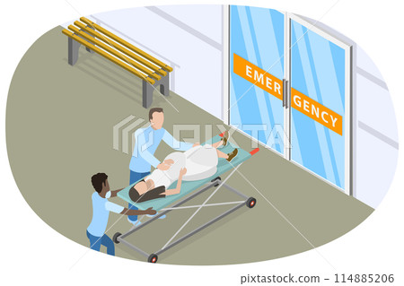 3D Isometric Flat  Conceptual Illustration of Urgent Giving Birth, Emergency 114885206