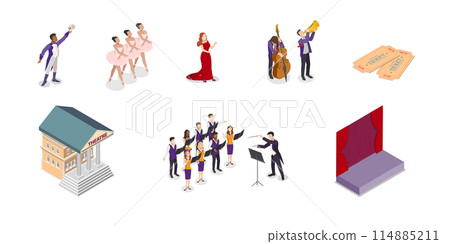3D Isometric Flat  Set of Opera Scenes, Theater and Entertainment 114885211