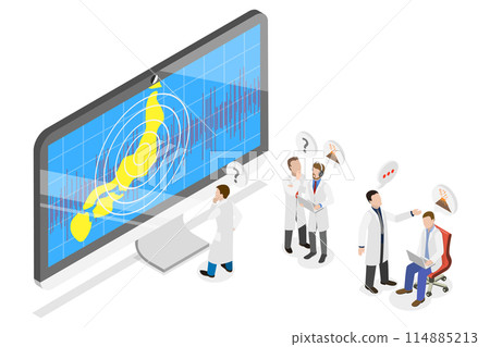 3D Isometric Flat  Conceptual Illustration of Seismograph, Seismology Research Data 114885213