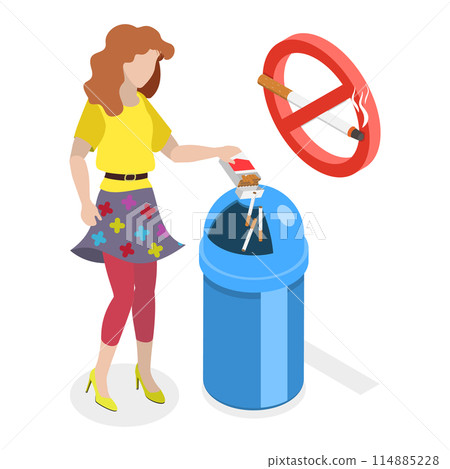 3D Isometric Flat  Conceptual Illustration of Quit Smoking, Refusal of Harmful Habits 114885228