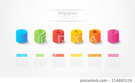 Infographic 6 options design elements for your business data. Vector Illustration. 114885229
