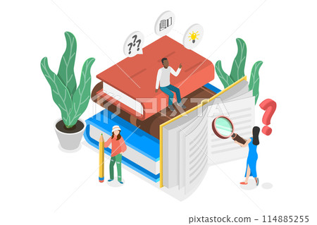 3D Isometric Flat  Conceptual Illustration of Guidance Booklet, User Manual 114885255