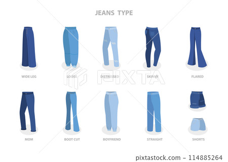 3D Isometric Flat  Set of Jeans Styles, Fashion Pants 114885264