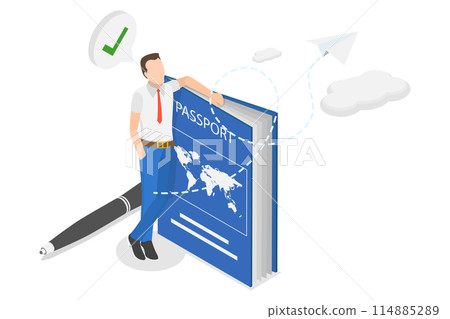 3D Isometric Flat  Conceptual Illustration of National Identification Card, Document for Travel and Immigration 114885289