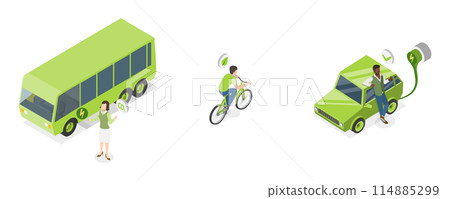 3D Isometric Flat  Conceptual Illustration of Sustainable Transport, Eco Friendly Vehicle 114885299