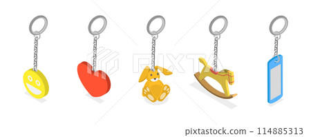 3D Isometric Flat  Set of Keychains, Breloques or Trinkets 114885313