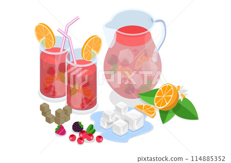3D Isometric Flat  Conceptual Illustration of Sangria, Traditional Spanish Drink 114885352