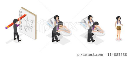 3D Isometric Flat Conceptual Illustration of Tatto Master, Artist Work Process 3D Isometric Flat Conceptual Illustration of Tatto Master, Artist Work Process 114885388