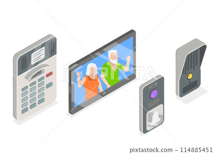 3D Isometric Flat  Set of Intercom Equipment Items, Security System 114885451