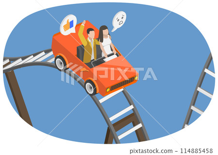 3D Isometric Flat  Conceptual Illustration of Rollercoaster Rides, Entertainment, Amusement Park 114885458
