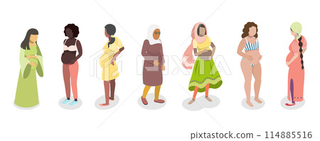 3D Isometric Flat Set of Different Ethnicity And Pregnancy, Maternity and Motherhood 3D Isometric Flat Set of Different Ethnicity And Pregnancy, Maternity and Motherhood 114885516