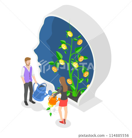 3D Isometric Flat  Conceptual Illustration of Positive Thinking, Growth Mindset, Wellbeing 114885556