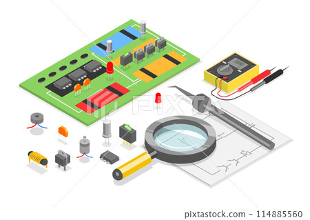 3D Isometric Flat  Conceptual Illustration of Repair Of Electronic Equipment, Service Center, Workshop 114885560