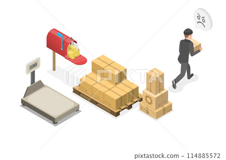 3D Isometric Flat  Conceptual Illustration of Theft At Post Office, Hooligan Stole a Package 114885572
