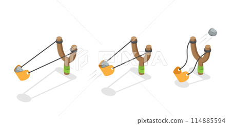 3D Isometric Flat Set of Slingshot Animation Shots, Wooden Handle and Rubber Band 3D Isometric Flat Set of Slingshot Animation Shots, Wooden Handle and Rubber Band 114885594