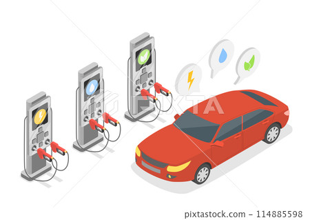 3D Isometric Flat Conceptual Illustration of Alternative Fuel, Refueling Stations 3D Isometric Flat Conceptual Illustration of Alternative Fuel, Refueling Stations 114885598