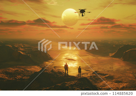 Drone flying at sunset Drone flying at sunset 114885620