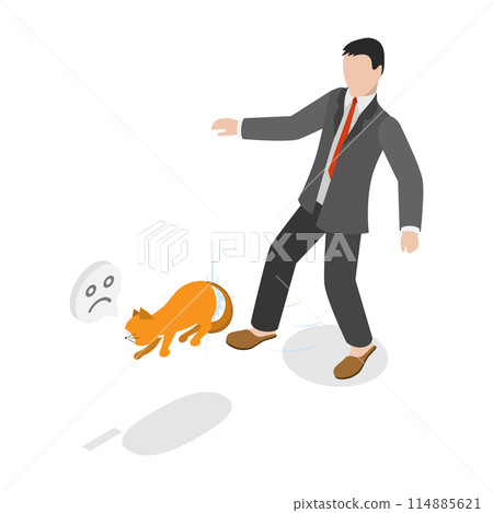 3D Isometric Flat  Conceptual Illustration of Domestic Animal Abuse, Pet Cruelty 114885621