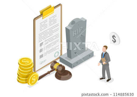 3D Isometric Flat  Conceptual Illustration of Inheritance And Testament, Notary Service 114885630