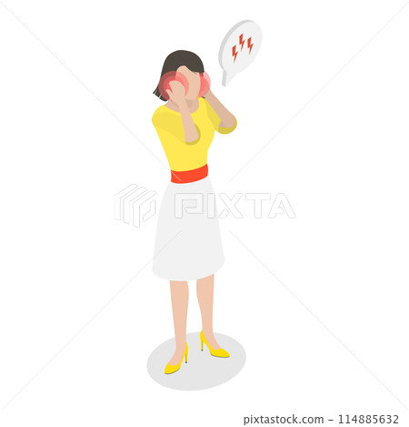 3D Isometric Flat  Conceptual Illustration of Temporomandibular Joint Disorders , TMJD Syndrome 114885632