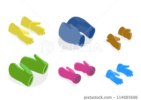 3D Isometric Flat  Set of Gloves, Oven Mitt and Potholder 114885686