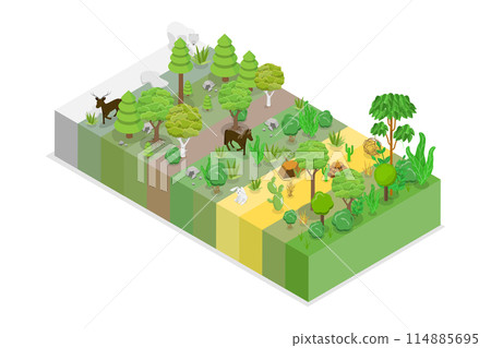 3D Isometric Flat Conceptual Illustration of Distribution Of Life On Land, Geographical Wildlife Biodiversity 3D Isometric Flat Conceptual Illustration of Distribution Of Life On Land, Geographical Wildlife Biodiversity 114885695